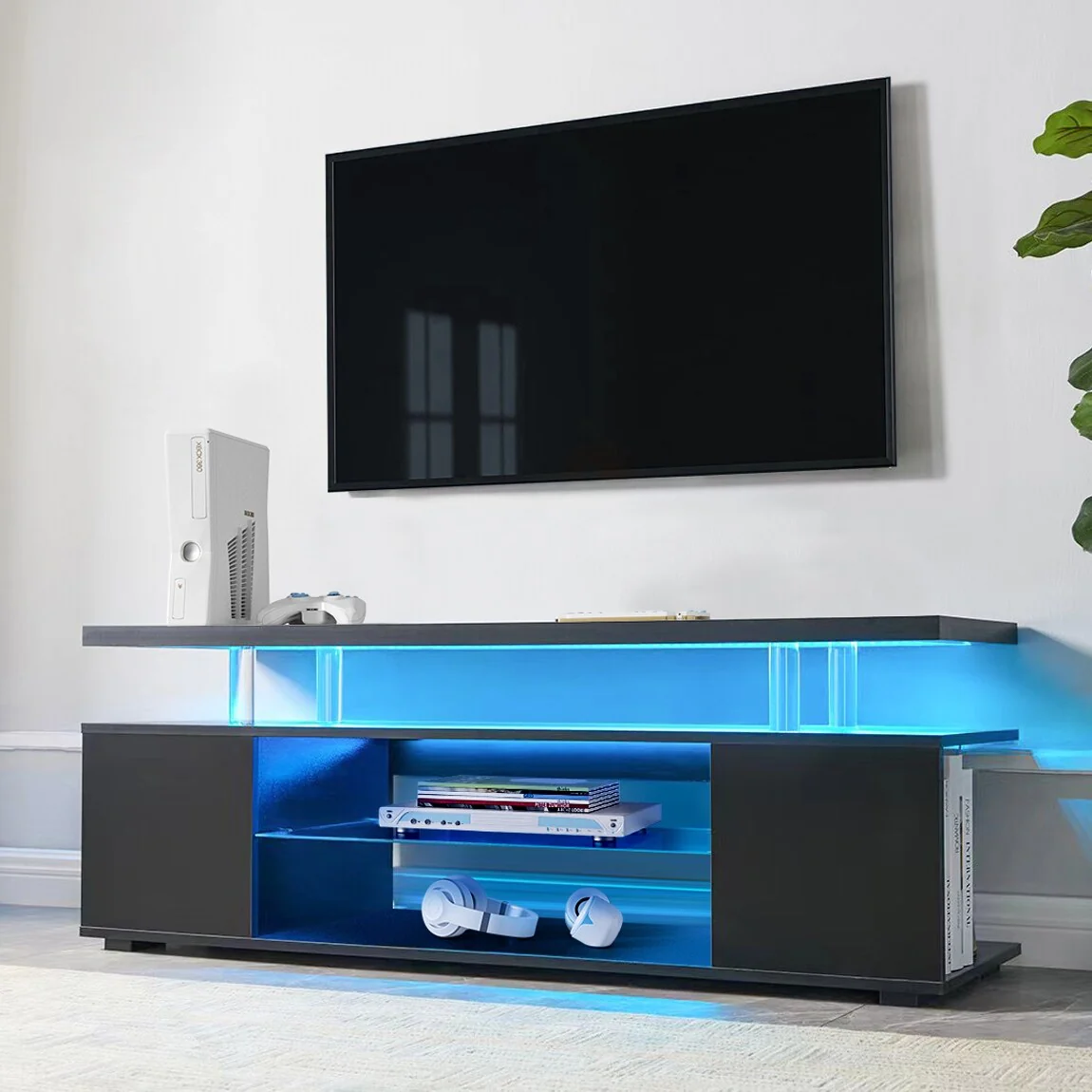 Modern TV Stand for 65 Inch LED Gaming and Media Storage Console with Large Side Cabinet