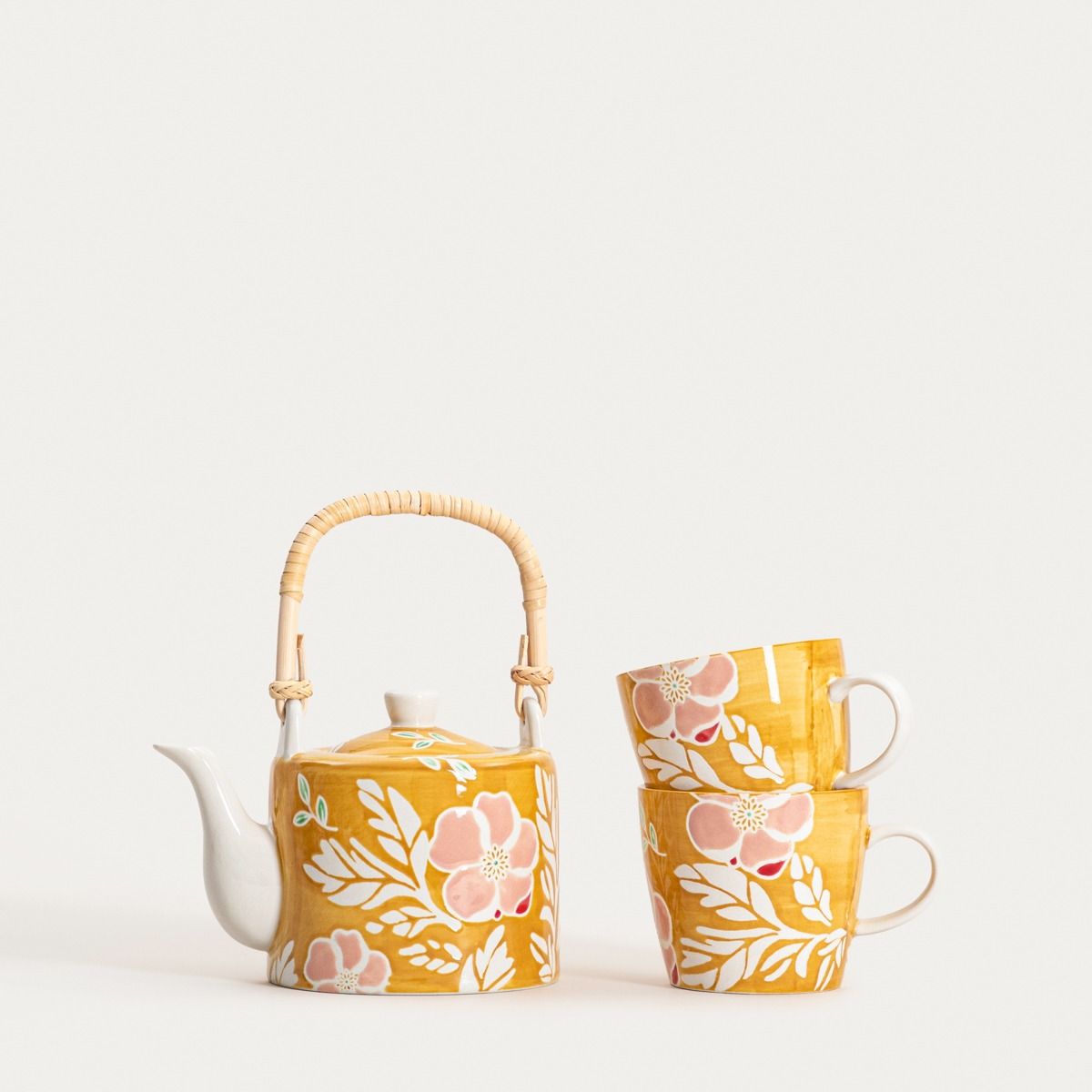 Zestaw do herbaty CERRI musztardowy w kwiaty 3 el