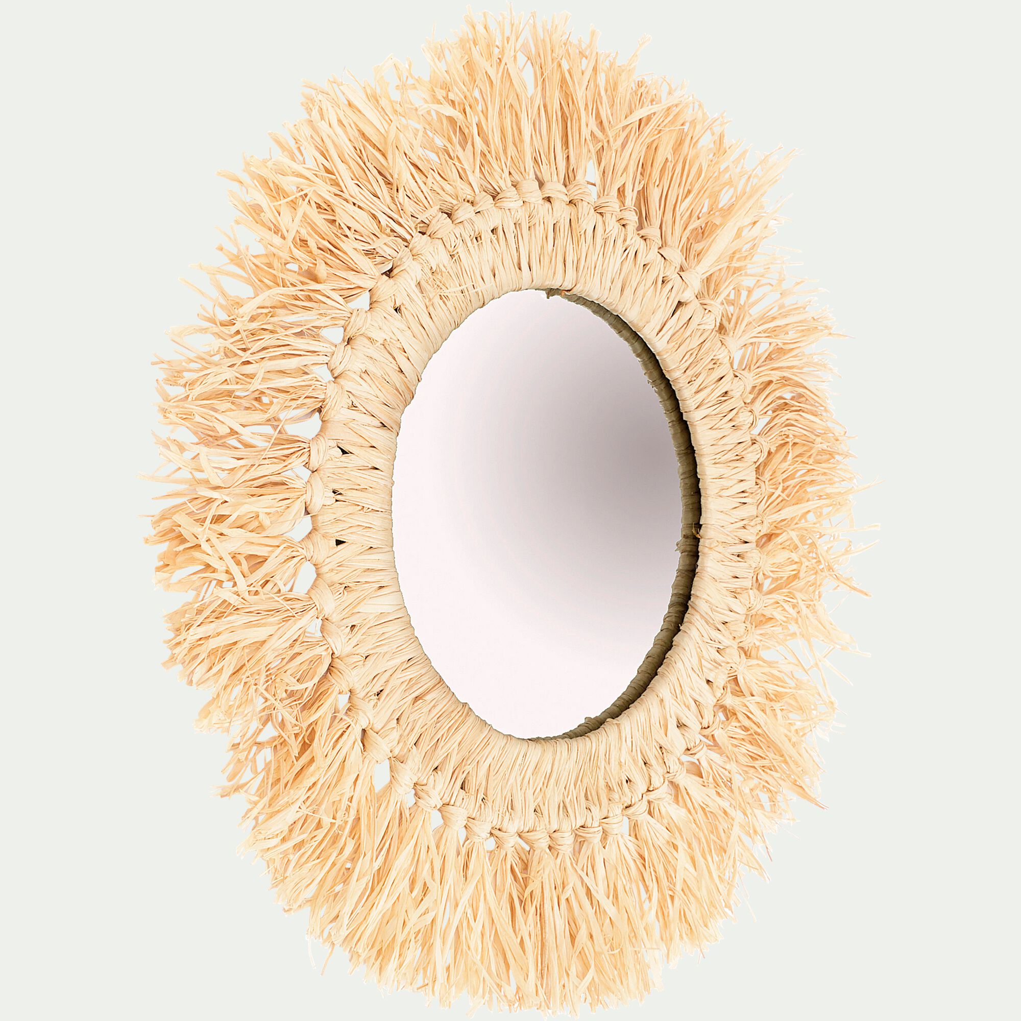 OLEO - Miroir mural frange raphia D35cm - naturel