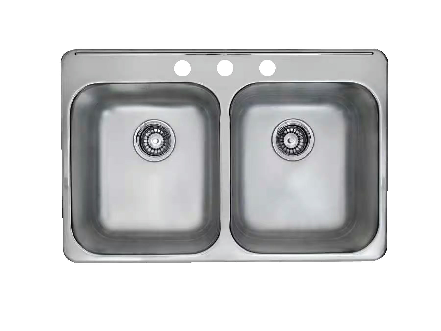 Kindred Reginox Drop In Double Bowl 3-Hole Kitchen Sink, 31.25-in LR x 20.5-in FB, Stainless Steel