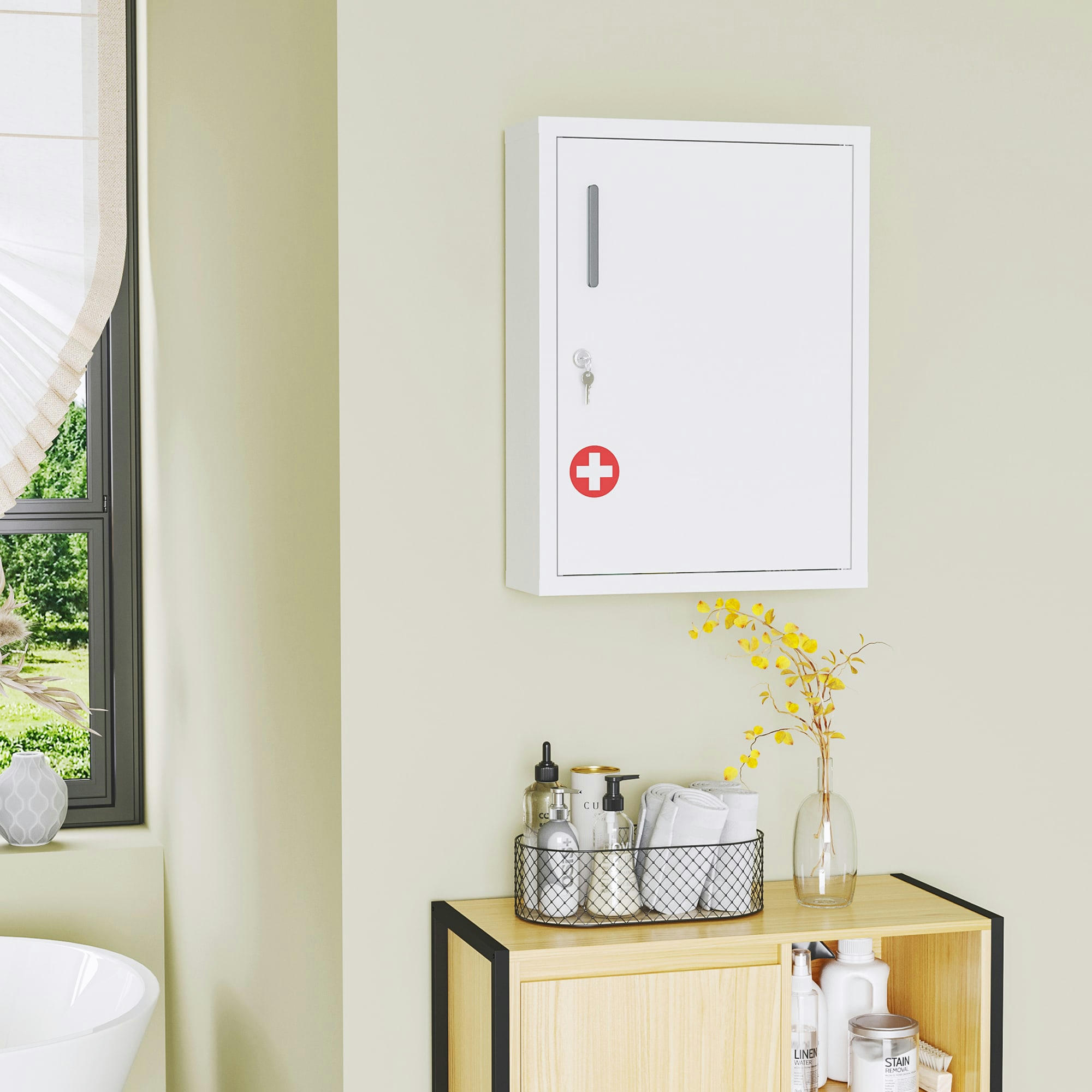 - Armoire à pharmacie verrouillable 2 étagères logo croix acier blanc