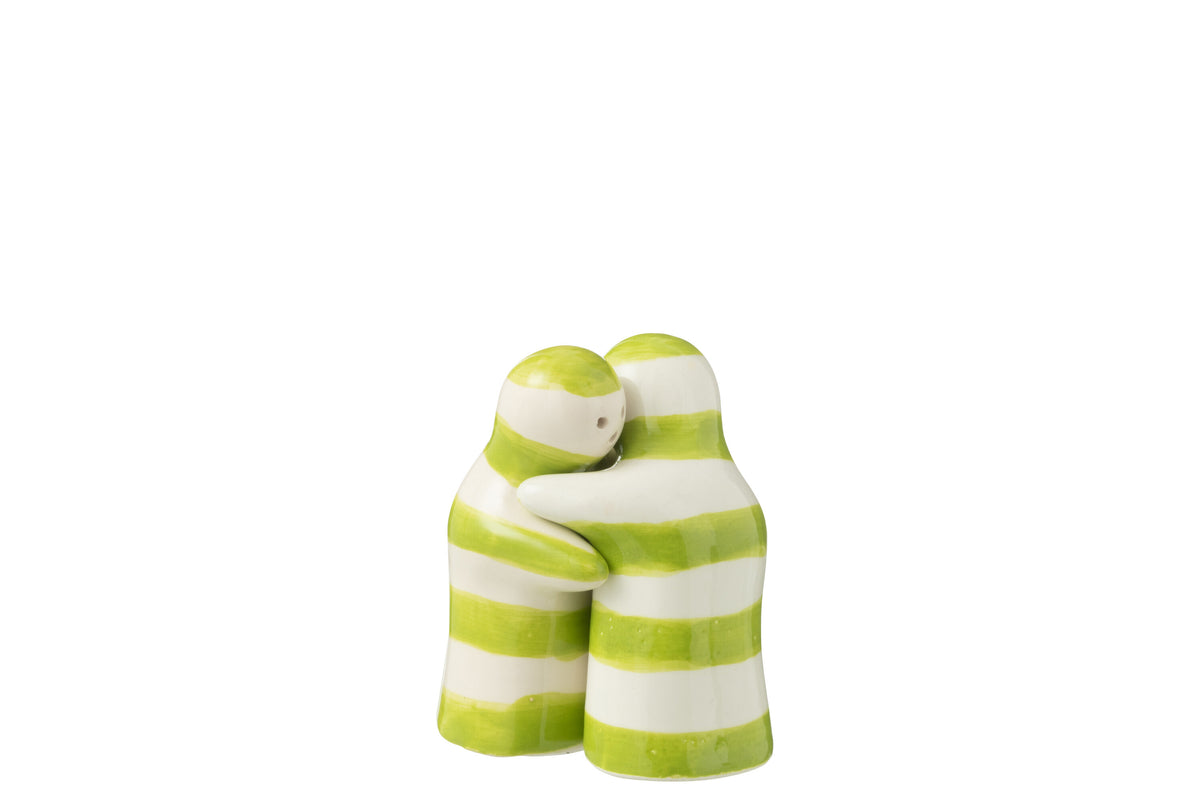 J-Line peper- en zoutmolen set Granada Stripes - keramiek - wit/groen
