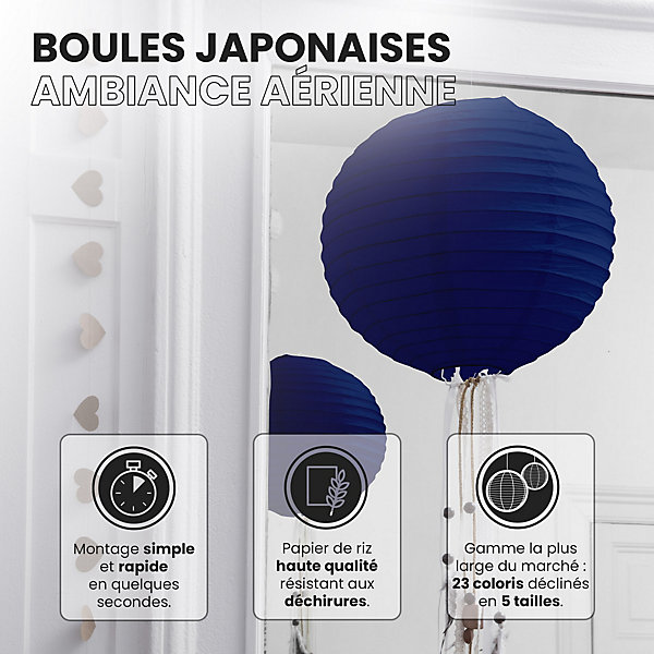 Lot de 12 Boules Japonaises Bleu Navy 30 cm