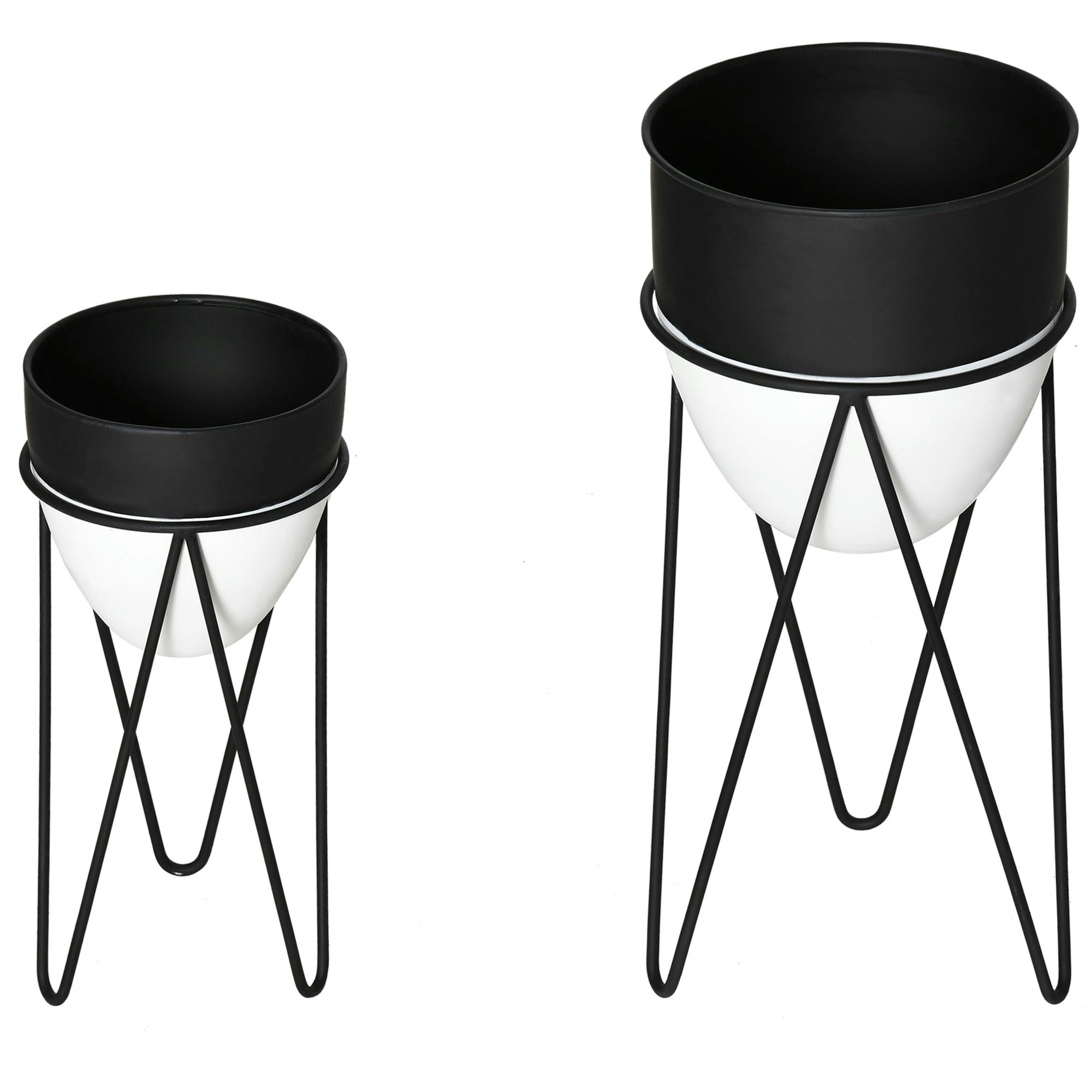 - Supports de pots de fleurs design - lot de 2 métal époxy noir blanc