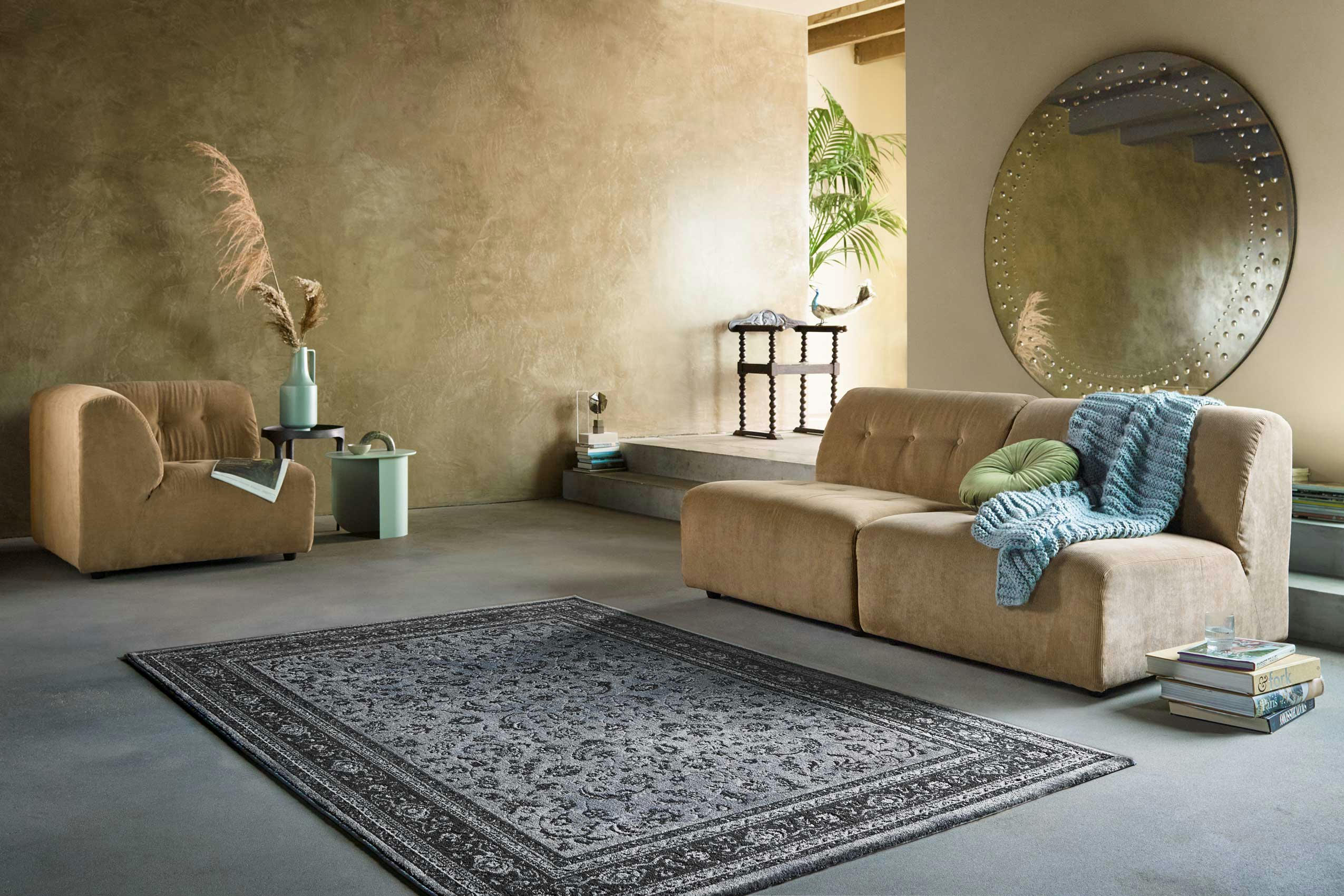 OXFORD - Tapis esprit rétro vintage tons de gris foncé 133x200