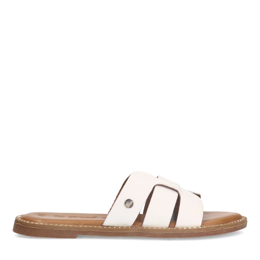 No Stress Witte leren slippers