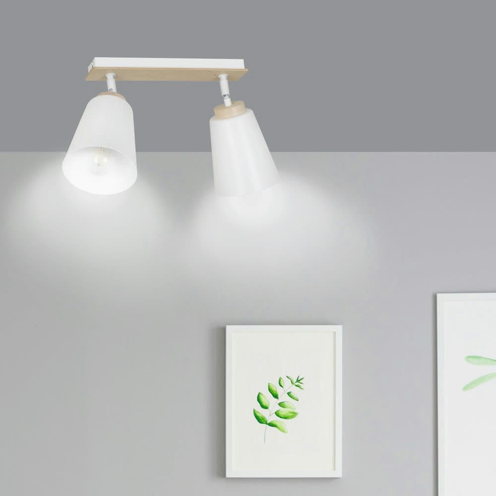 TASLA - Spot de plafond nordique avec 2 lumières orientables blanc et bois