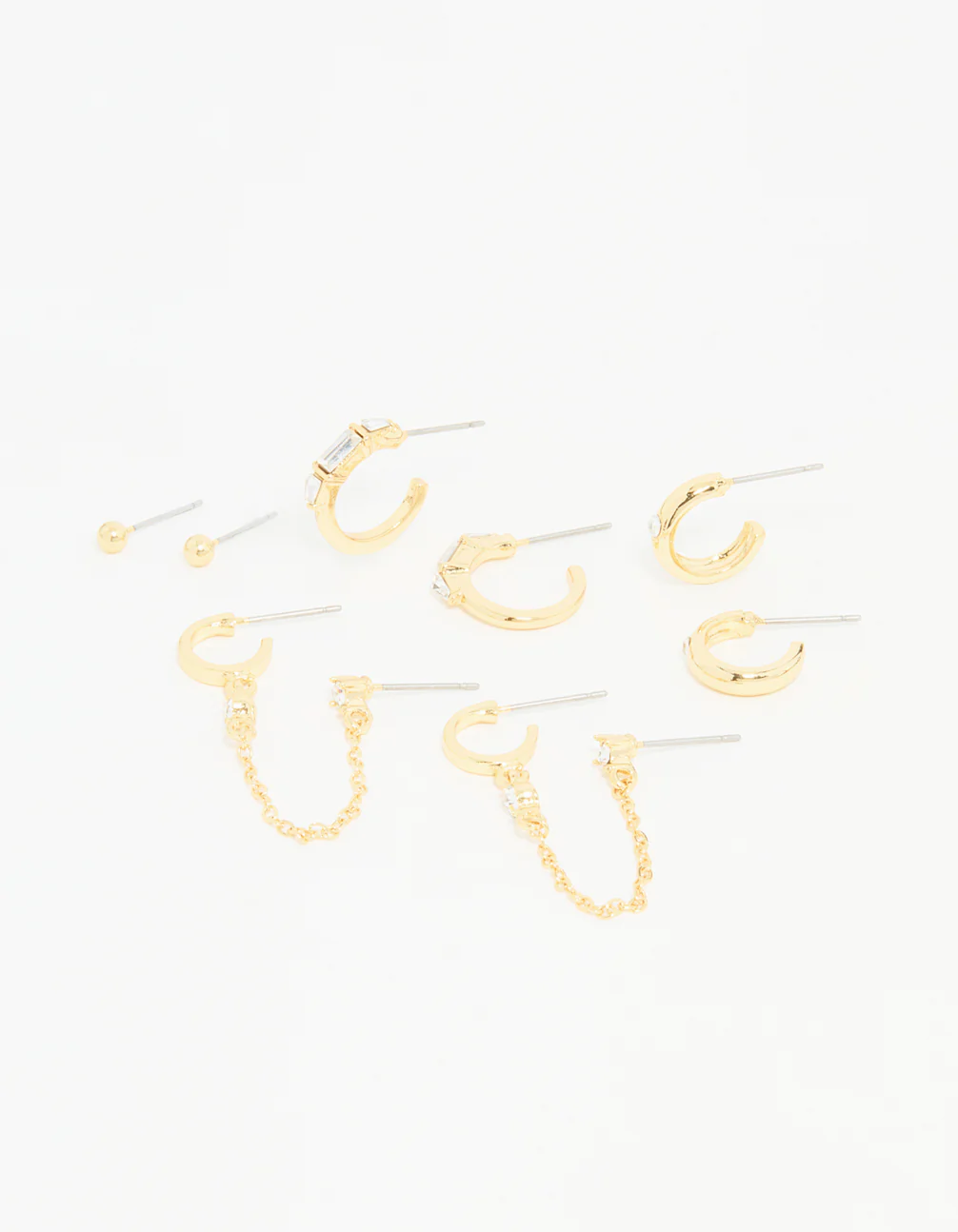 Gold Plated Diamante Hoop & Chain Drop Earrings 5-Pack