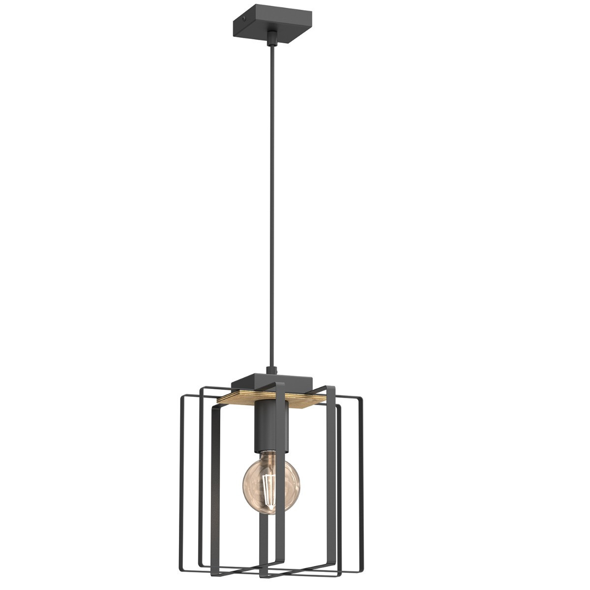 Lampa wisząca czarny matowa-jasne drewno Kortez 1xE27x15W Luminex