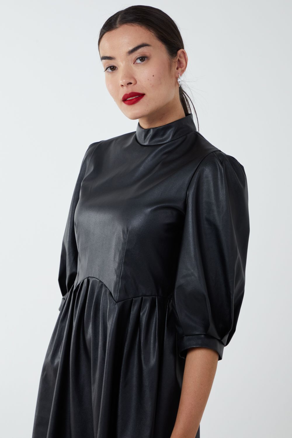 Blue Vanilla High Neck PU Dress