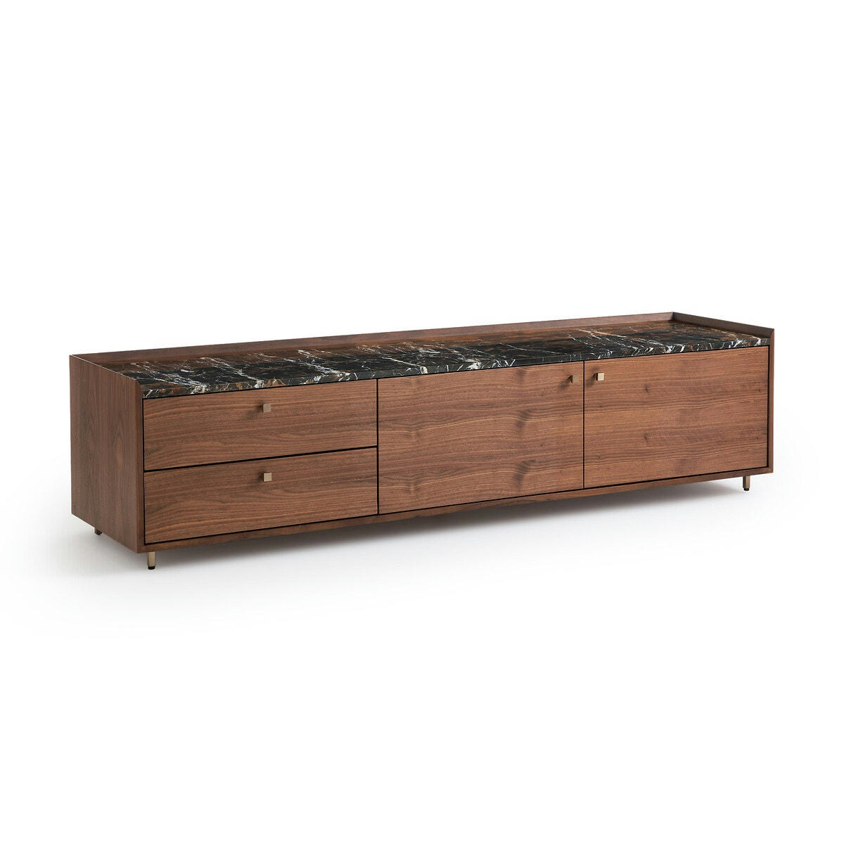 Meuble TV enfilade noyer et marbre, Noham