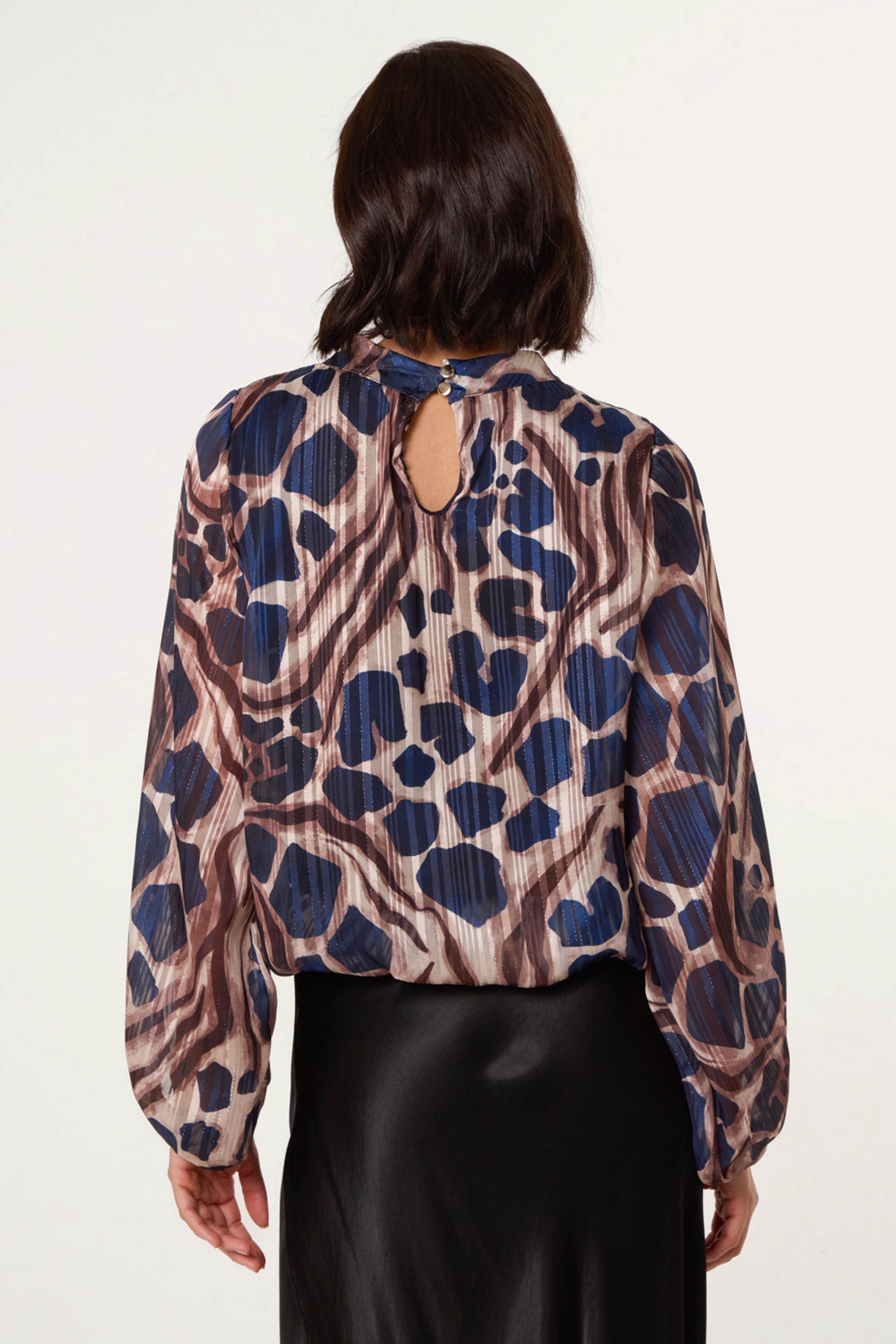 Blue Vanilla Navy Metallic Stripe Puffball Blouse