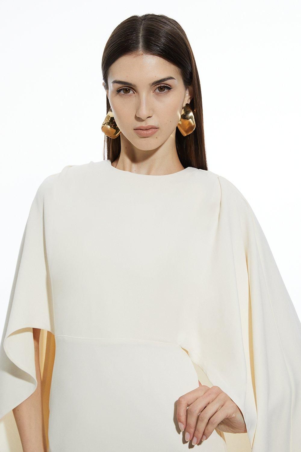 KarenMillen Compact Stretch Viscose Cape Detail Maxi Dress