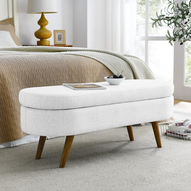 Modern Upholstered Storage Bench with Solid Wood Legs, Entryway Footrest Stool, End of Bed Bench, Vanity Ottoman