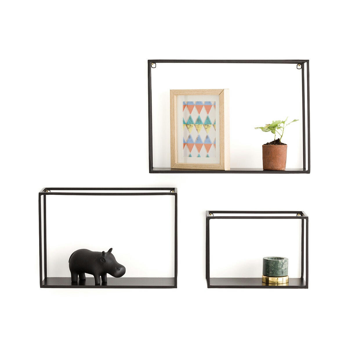 Lot de 3 étagères murales métal acier et fer, Hiba