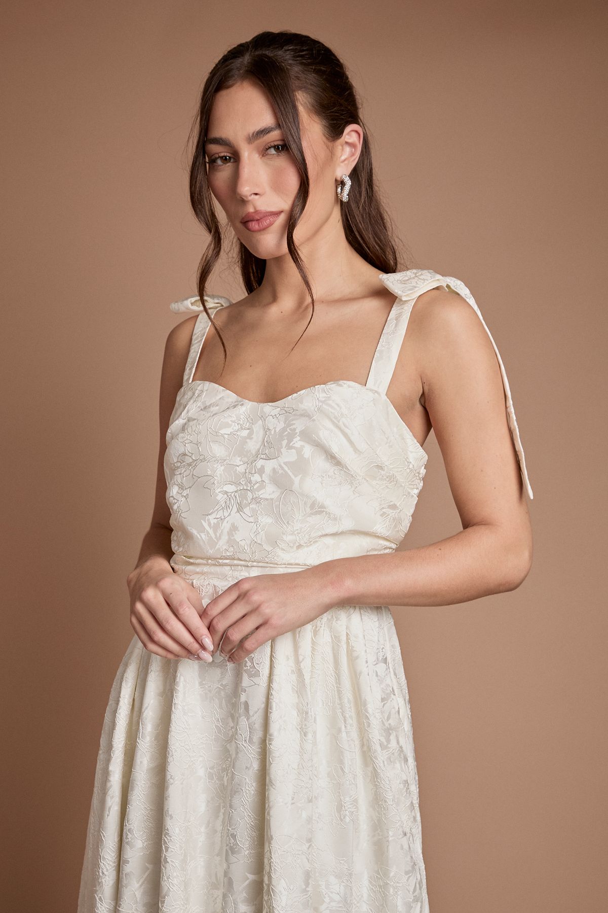 Coast Sleeveless Tie Shoulder Jacquard Maxi Wedding Dress