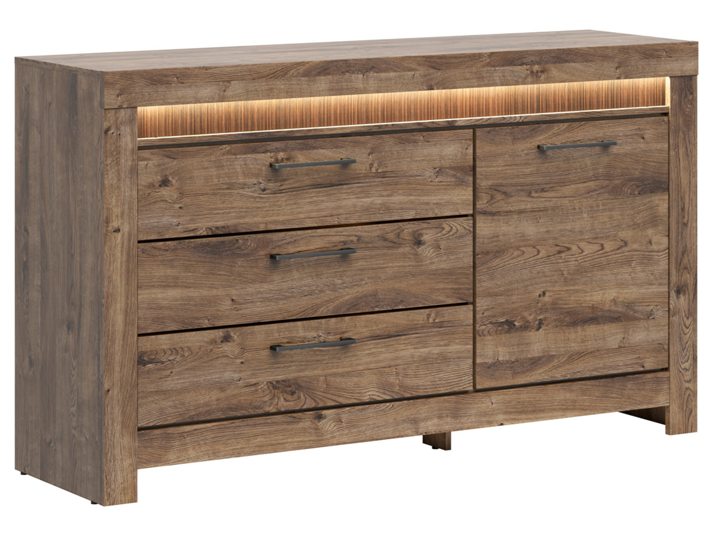 Komoda Torin 157 cm z drzwiami i 3 szufladami dąb ribbeck brąz