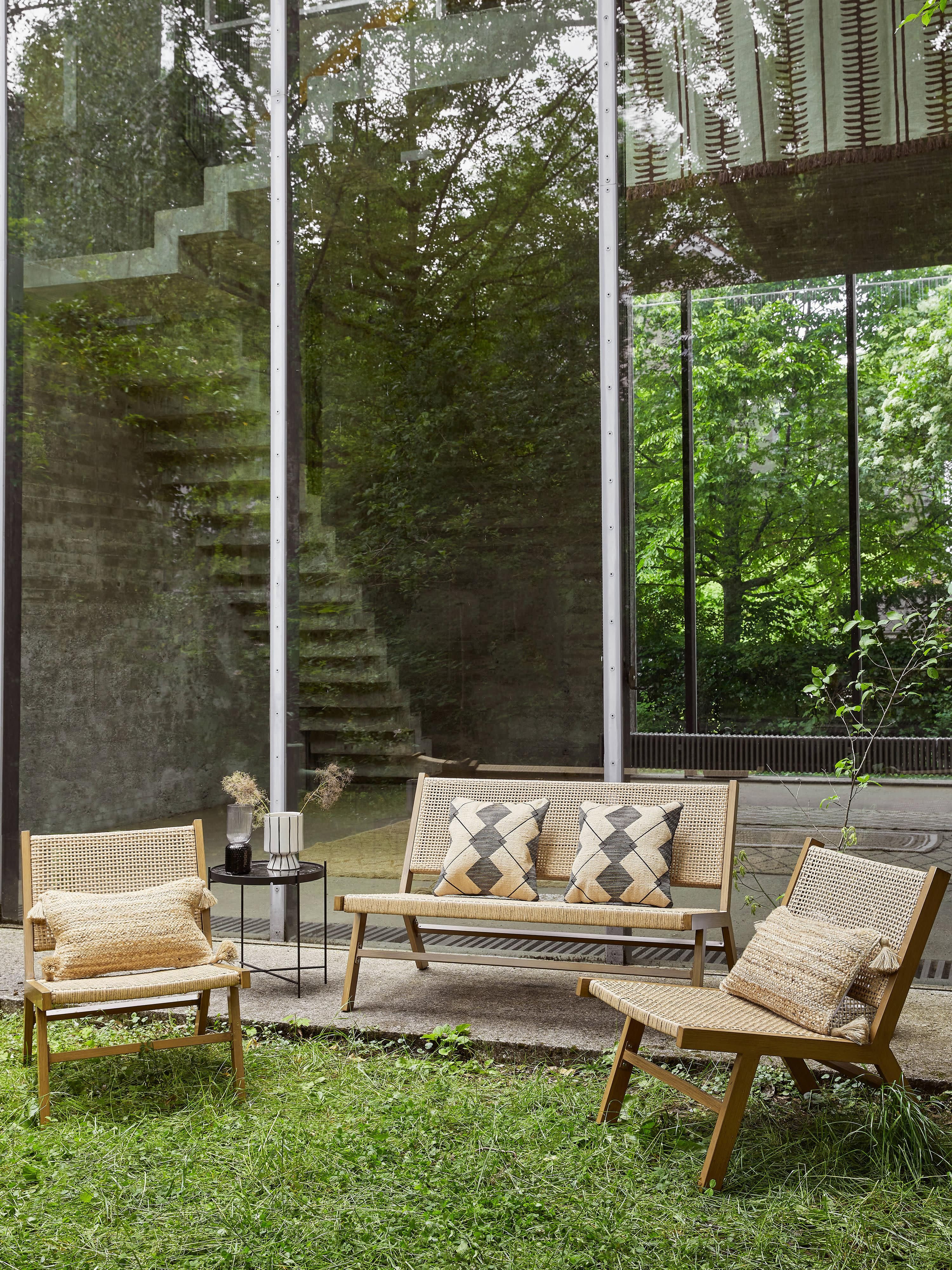 Gartenbank Palina mit Kunststoff-Geflecht in Holzoptik
