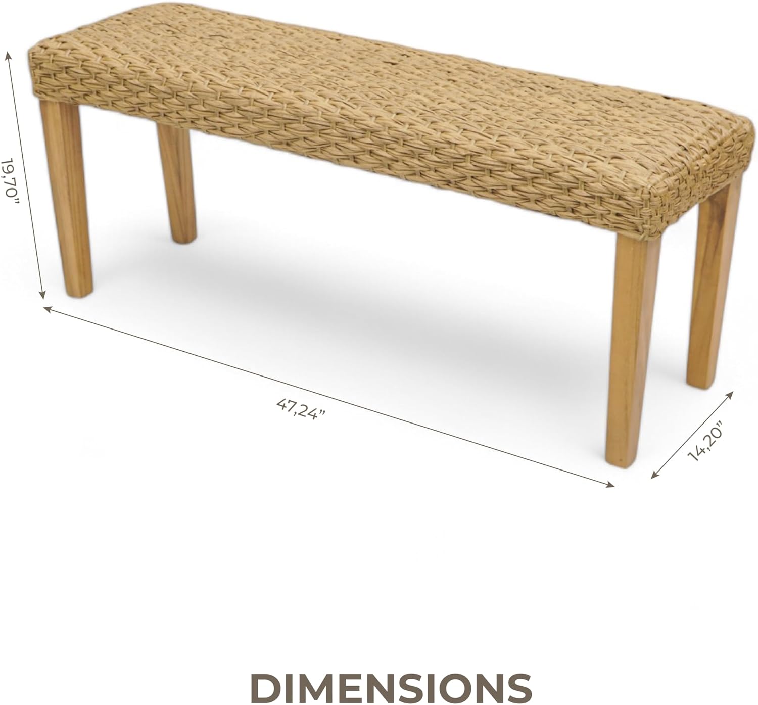 Outdoor Backless Bench, All-Weather Wicker & Solid Acacia Wood, Premium Garden Bench with Woven Rattan Seat and Thick Outdoor Cushion for Patio, Porch, Living Room or Entryway (Natural, PE Wicker).