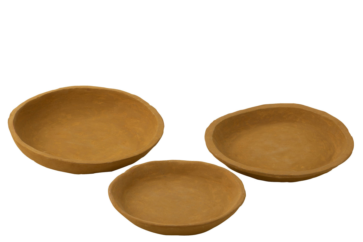 J-Line schaal - papier maché - geel - set van 3
