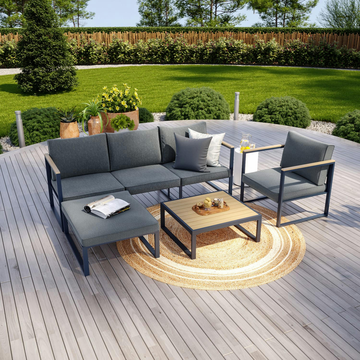 VALENCE - Salon de jardin design 5 places gris en aluminium et polywood