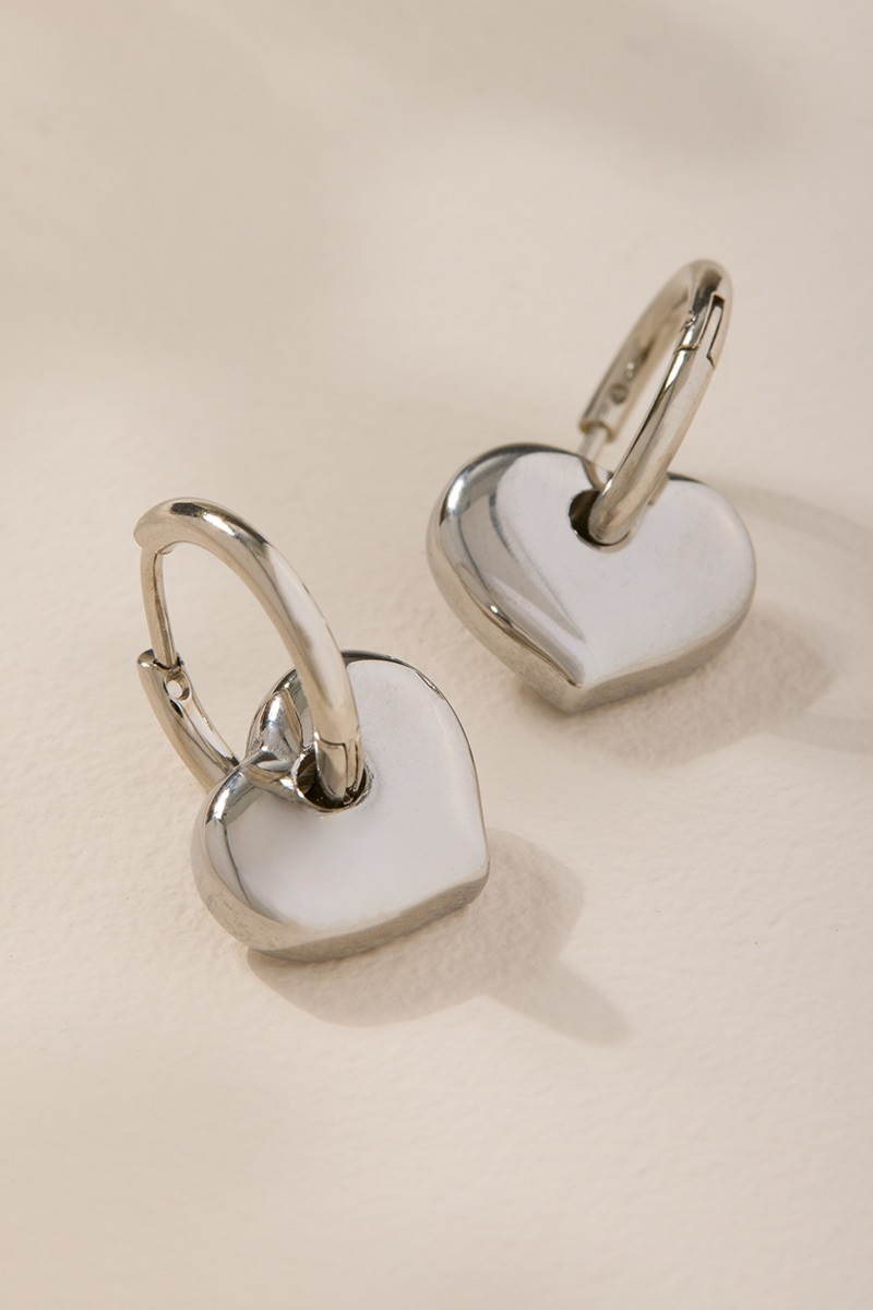 Mae Stainless Steel Silver Heart Charm Earrings