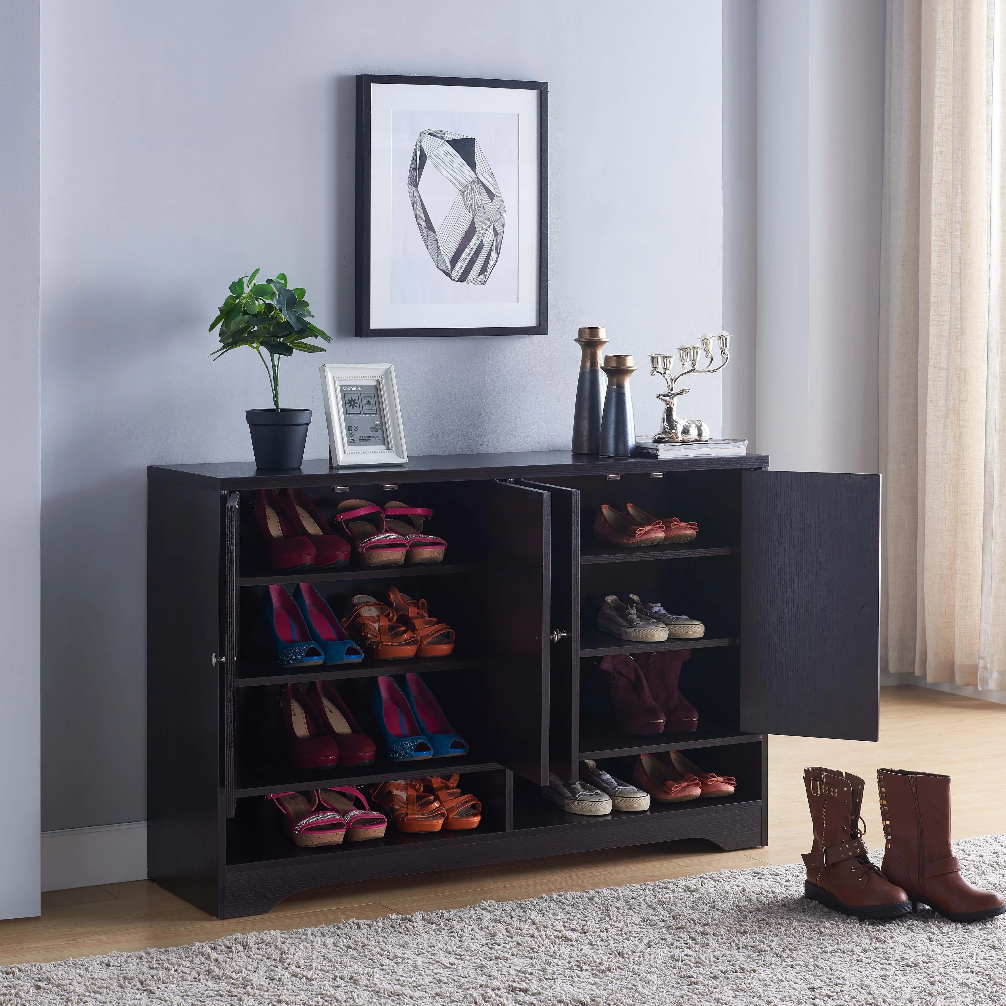 Organizing Shoe Storage Cabinet with Two Sets of Doors Three Shelves on each side for Living Room, Entryway, Bedroom