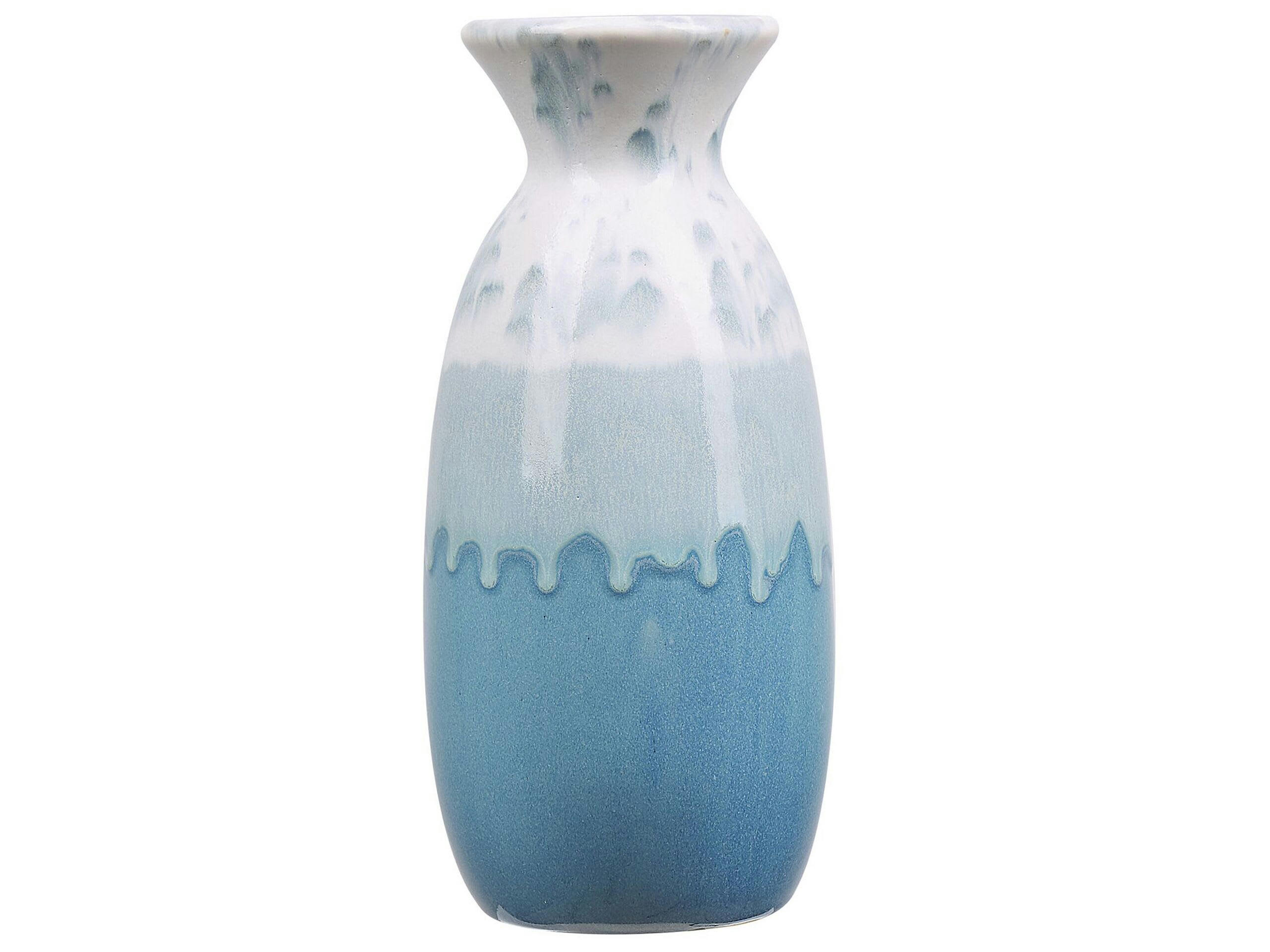 CHALCIS - Vase décoratif blanc et bleu 25 cm