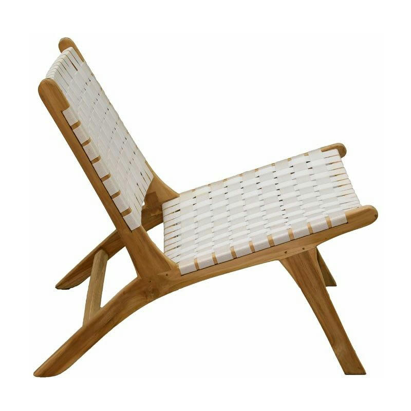 - Fauteuil design en teck et nylon tressé blanc
