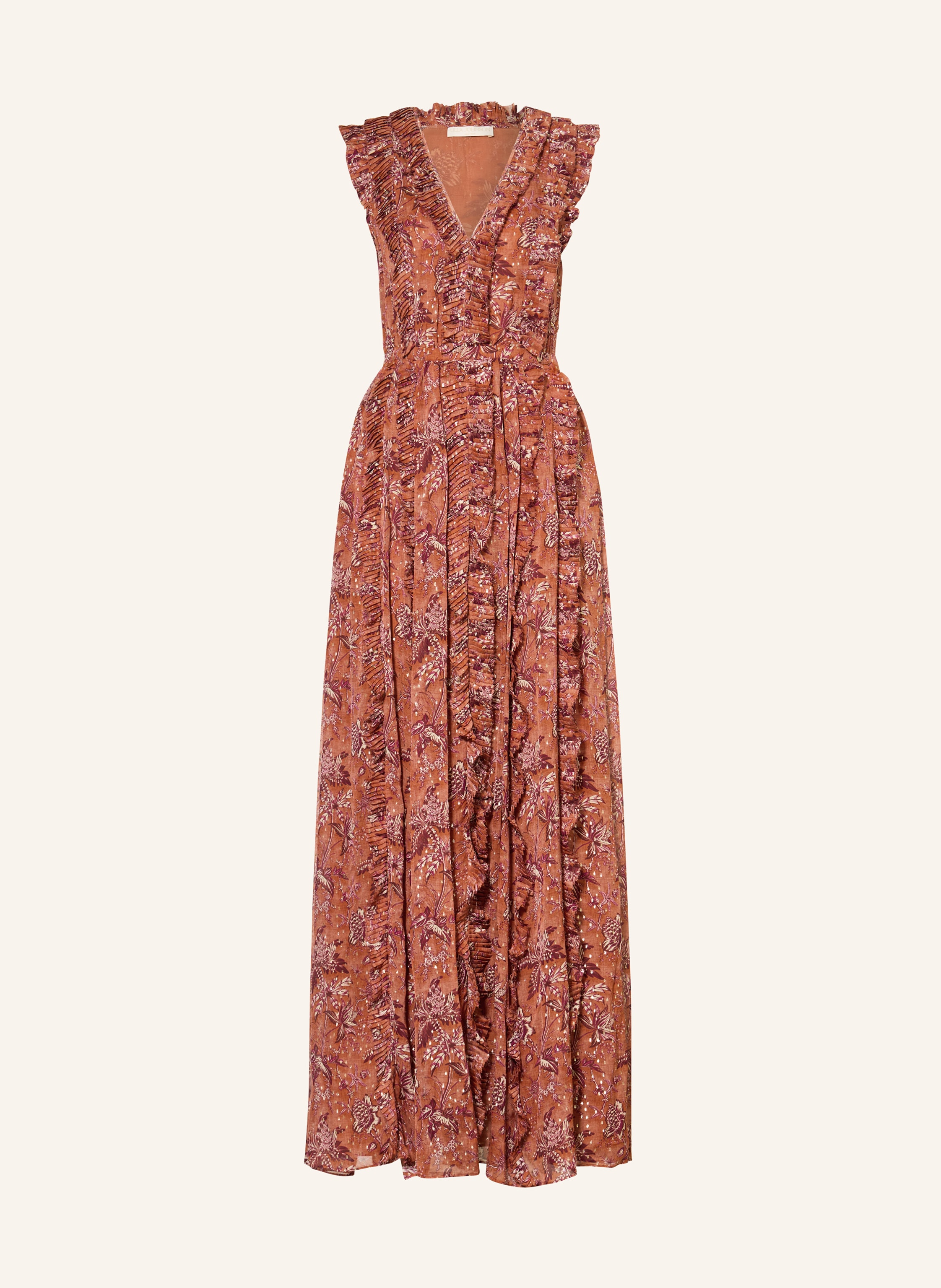 ULLA JOHNSON Kleid AIDA mit Schmucksteinen und Rüschen