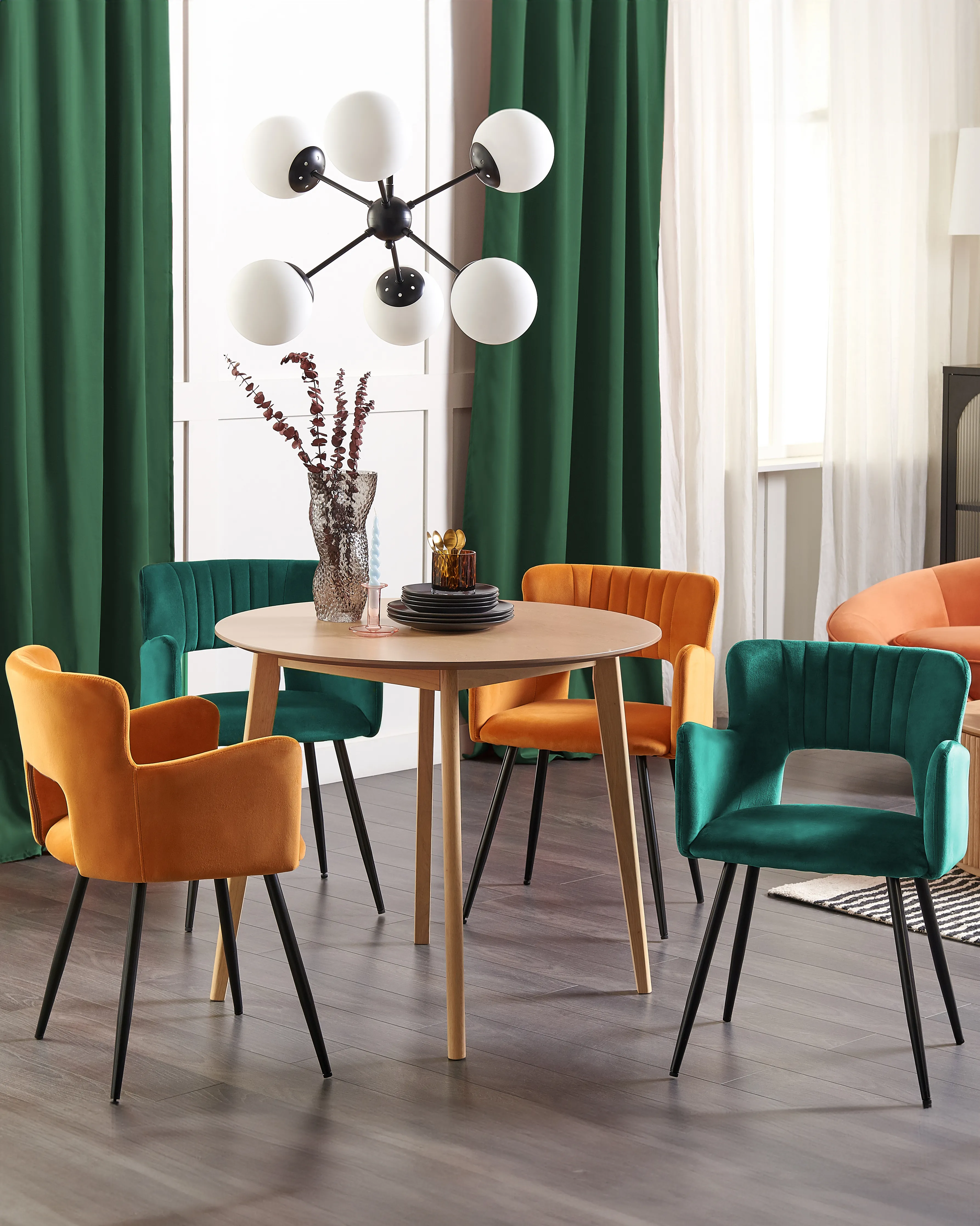 Set of 2 Dining Chairs SANILAC Velvet Emerald Green