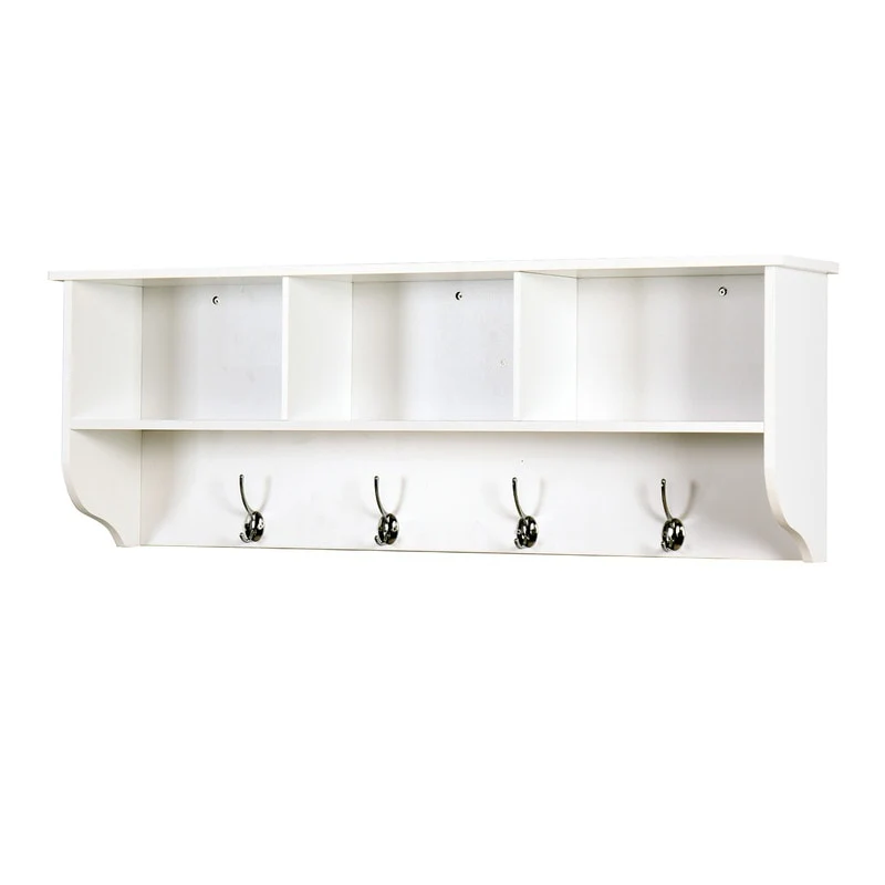 White Wall Mounted Coat Rack with 4 Dual Hooks