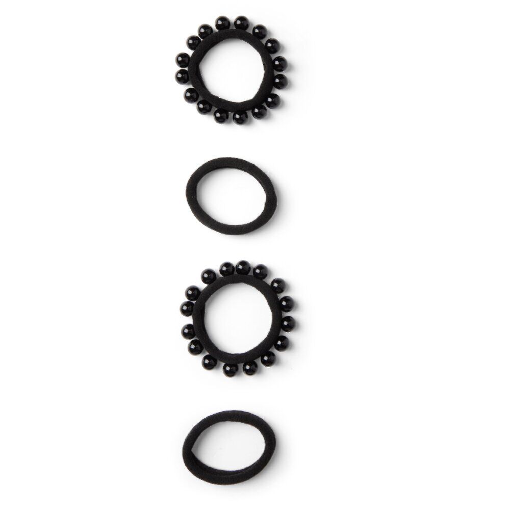 Lot de 4 élastiques à cheveux avec perles polyester noir