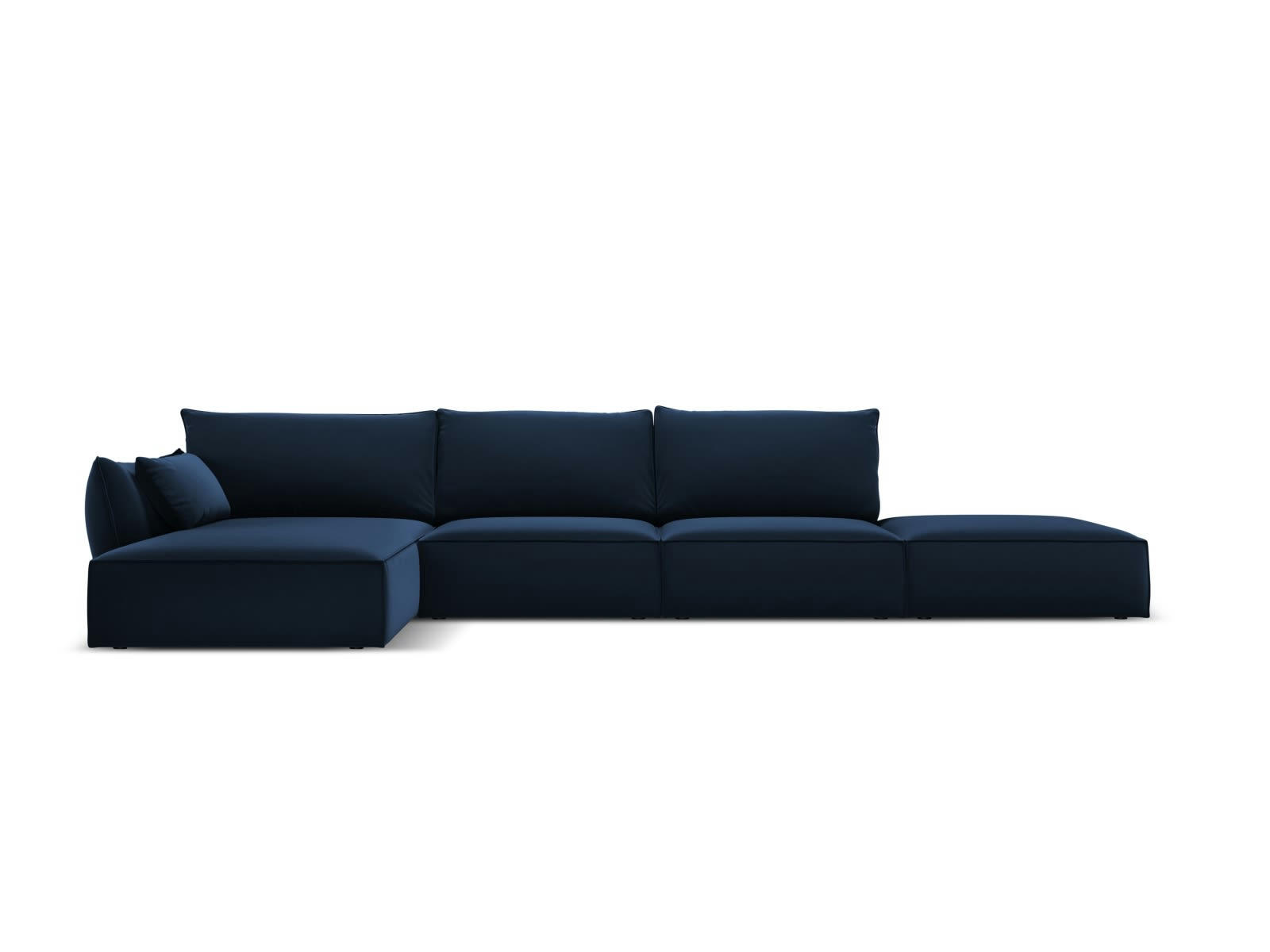 KAELLE - Canapé d'angle gauche 5 places en tissu velours bleu roi