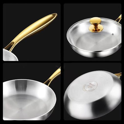 NNEOBA 316 Stainless Steel Nonstick Frying Pan 7-Ply Wok Pan Silver