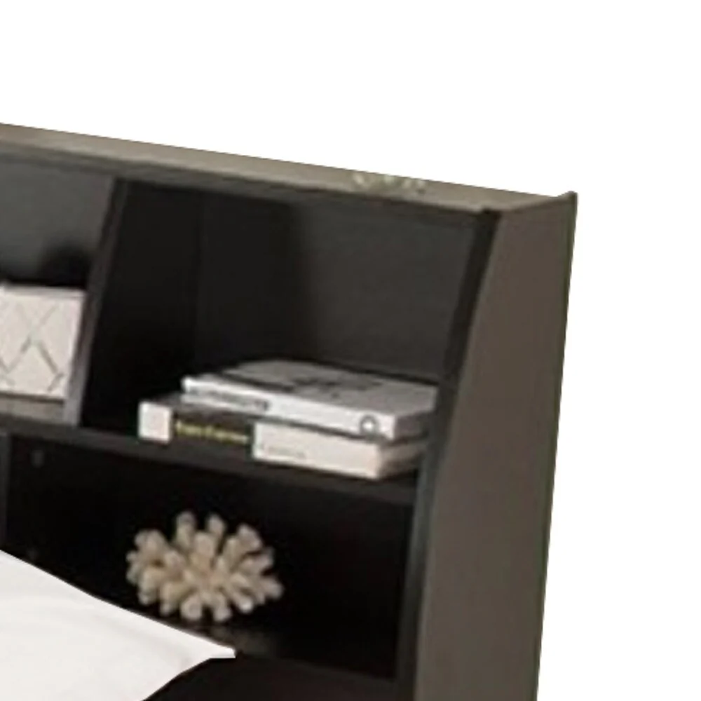 Brown Finish Twin Bookcase Headboard With Six Separate Shelves