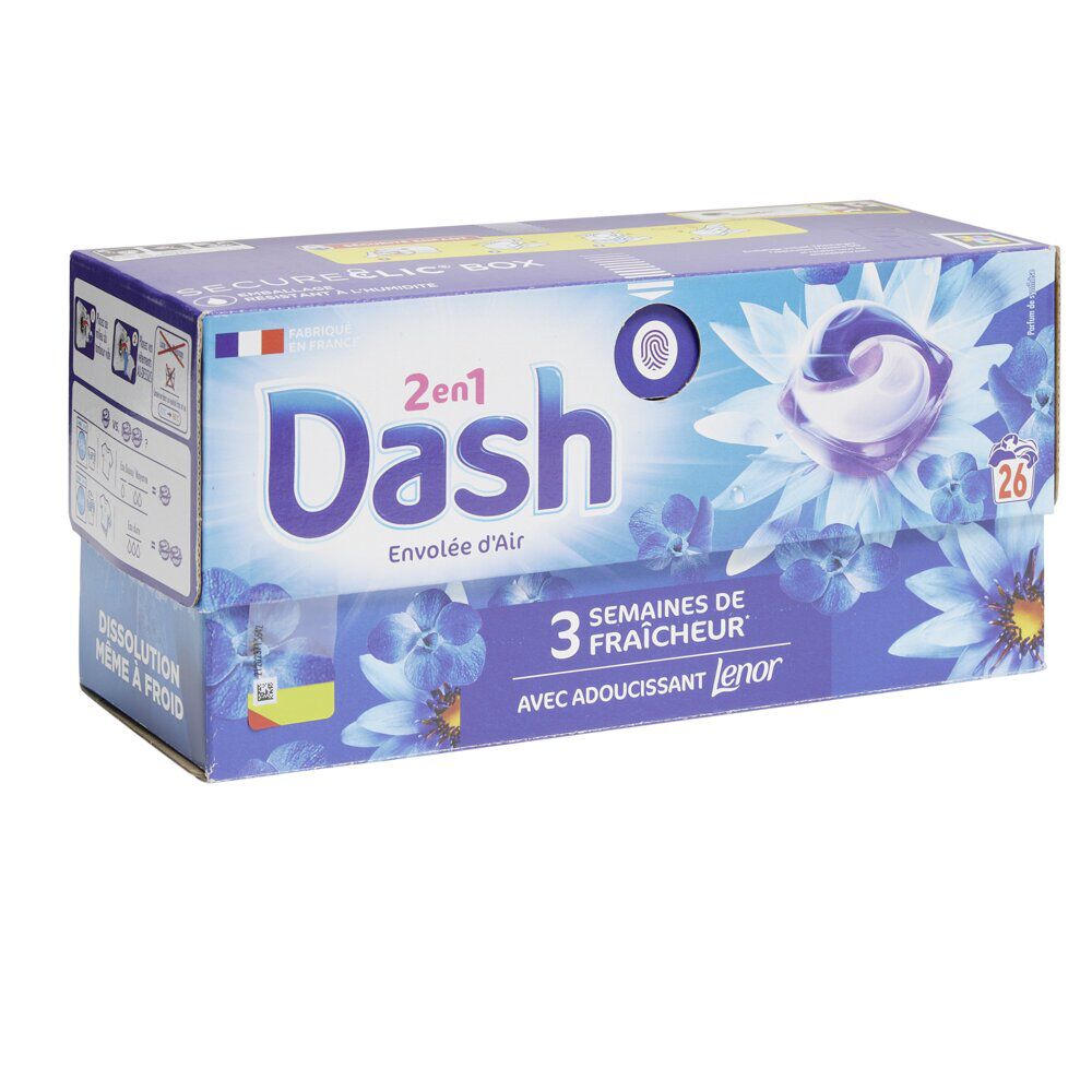 Lessive capsule Dash 2en1 Envolée d'air 38 lavages
