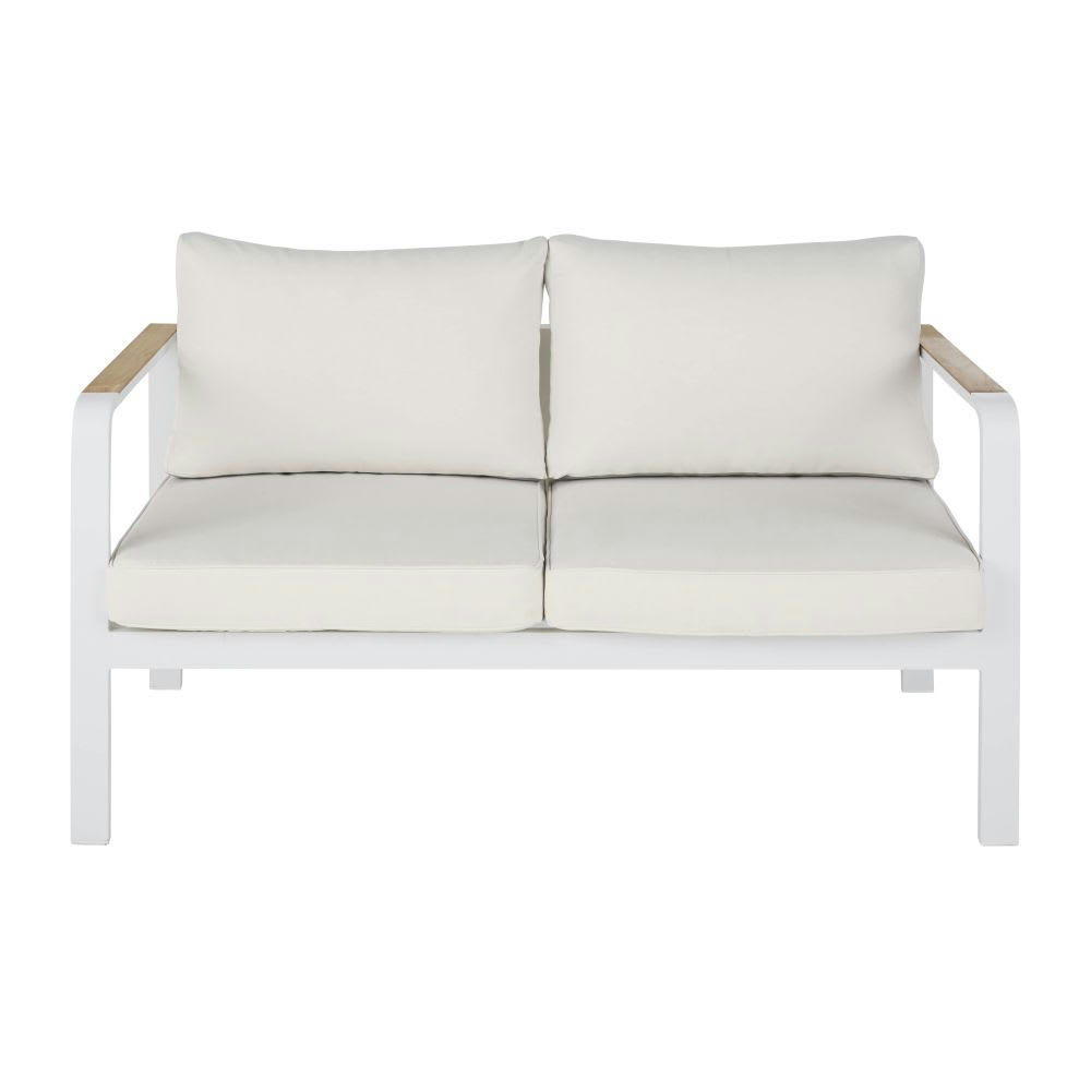 Regate Business - Canapé de jardin professionnel 2 places en aluminium blanc et coussins écrus