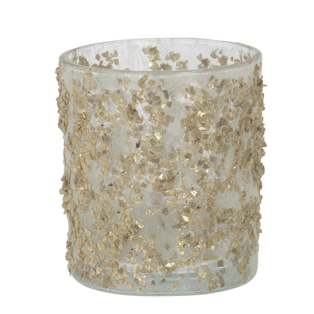 J-Line windlicht Glitter - glas - champagne - small - 4 stuks
