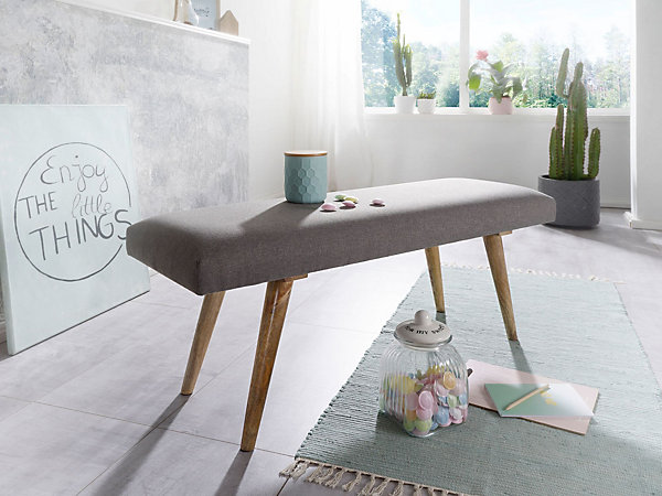 Banc en tissu 117 cm Bois Massif Rembourré Banc Banquette Salle à manger FineBuy