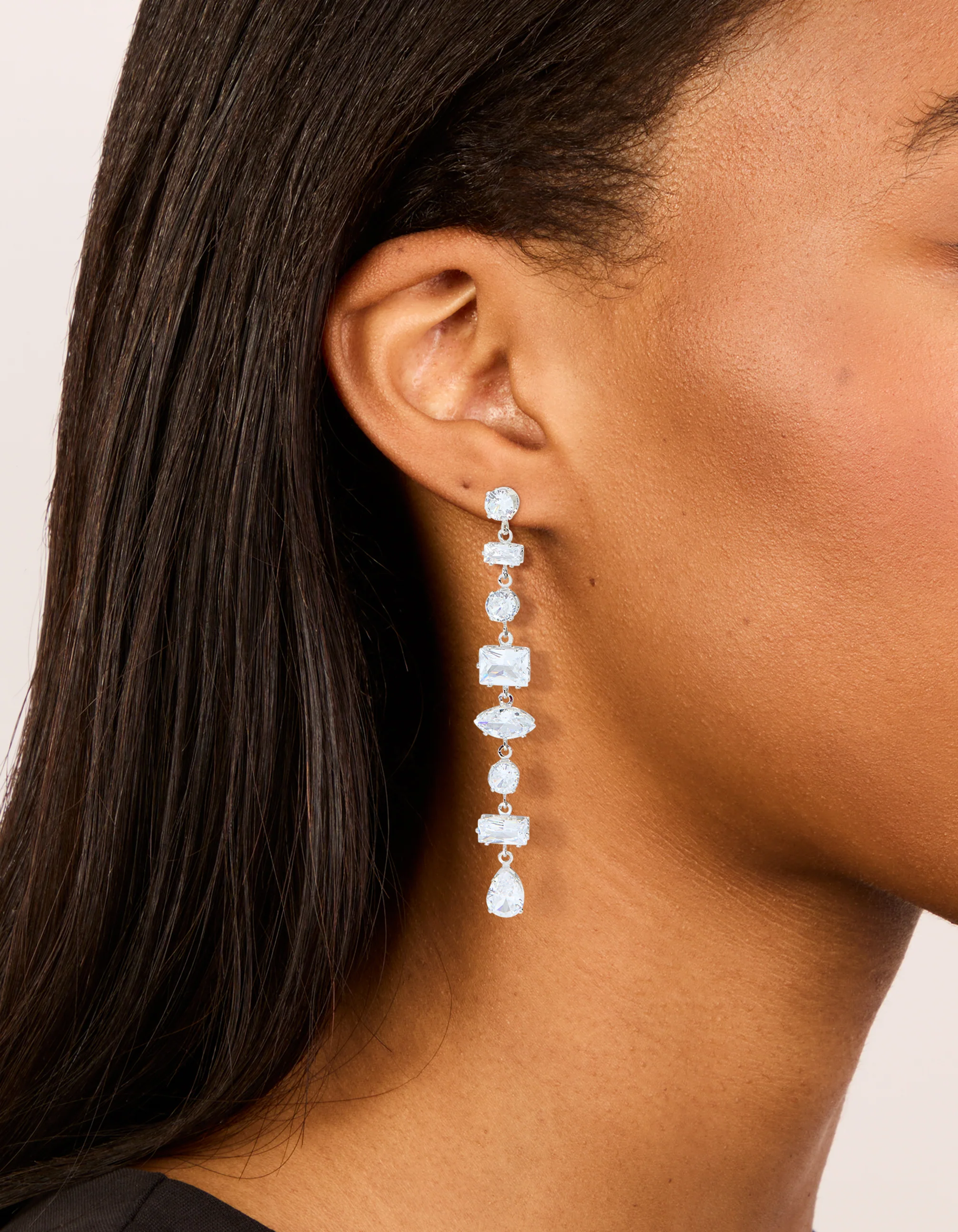 Silver Cubic Zirconia Mixed Drop Earrings