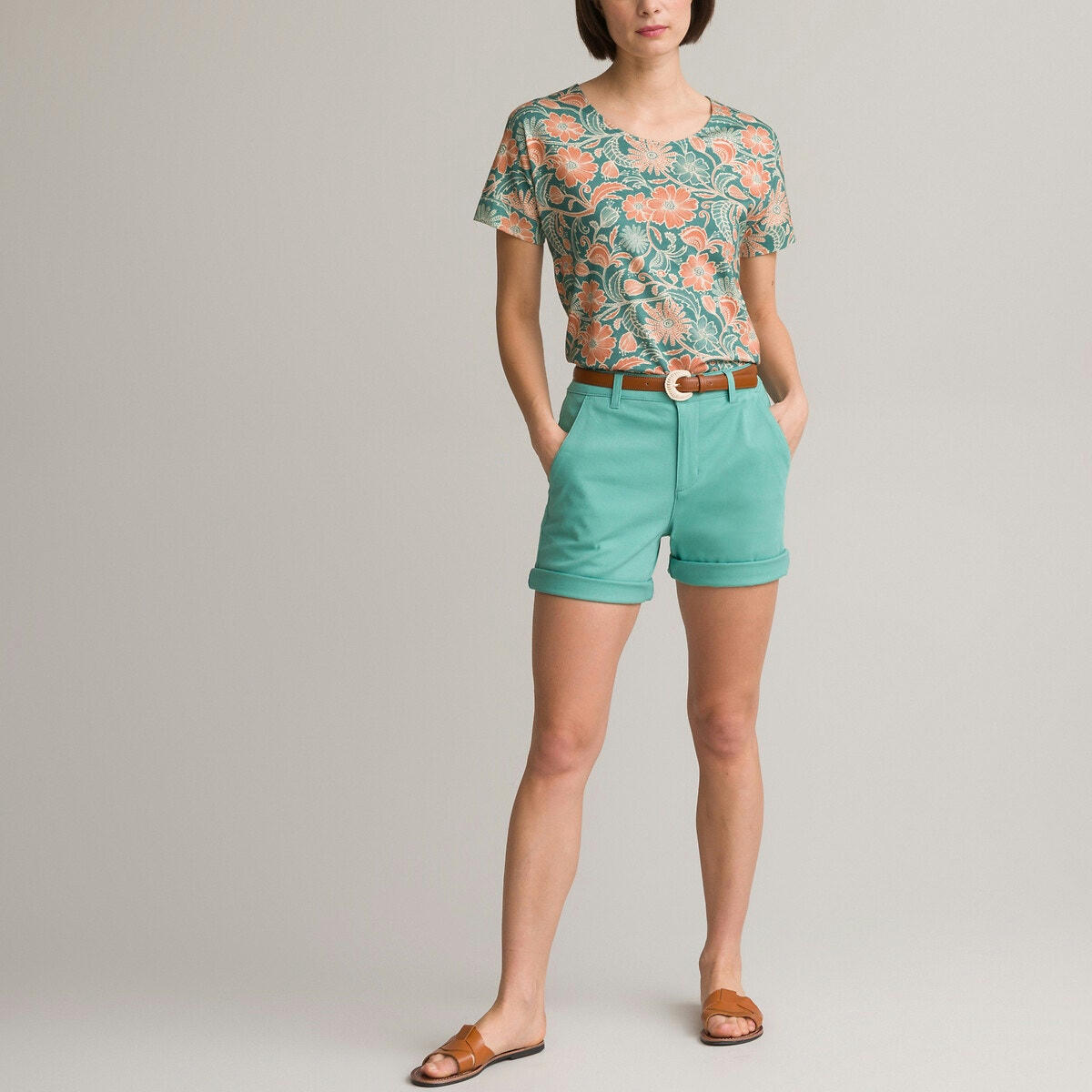T-shirt imprimé floral, manches courtes
