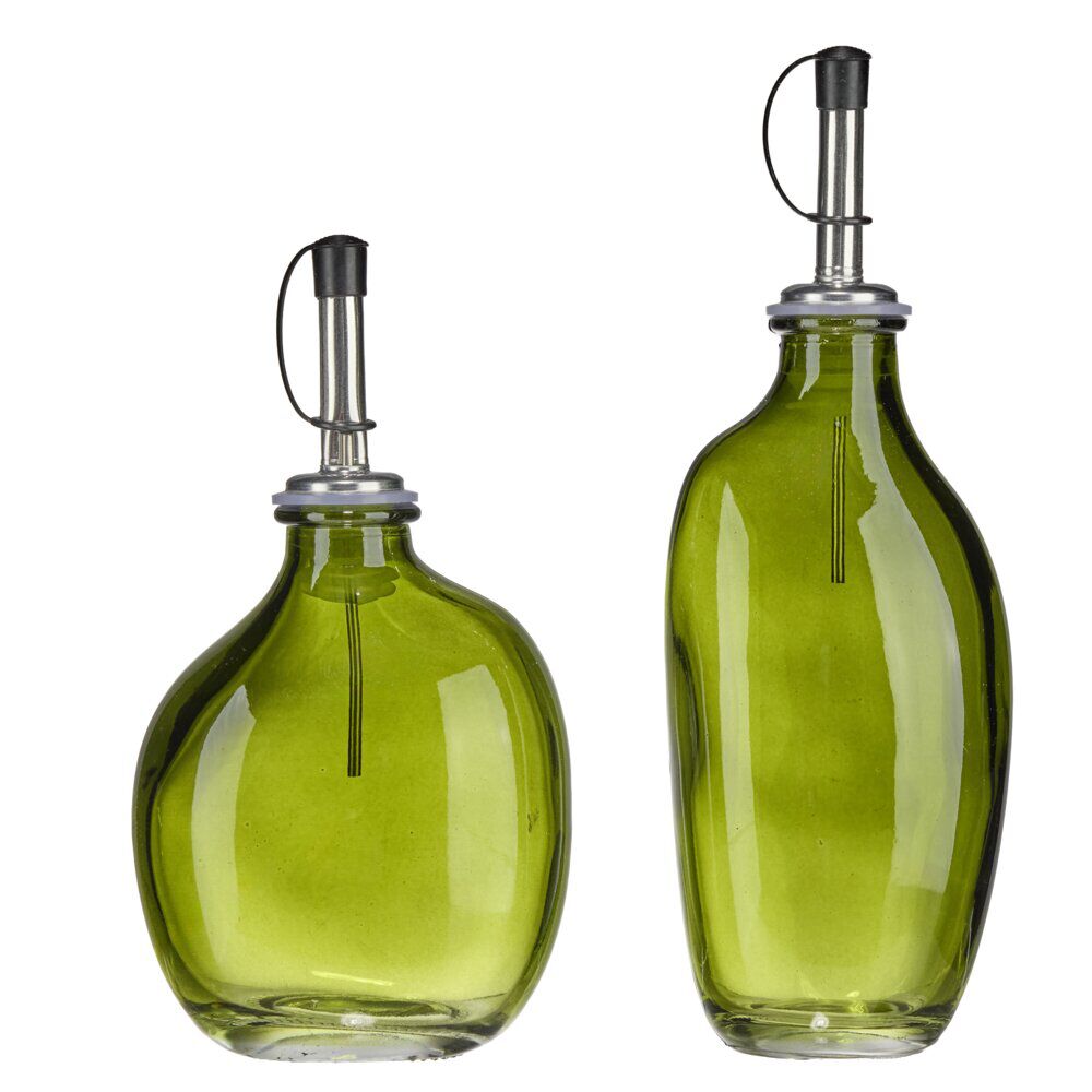 Huilier et vinaigrier 250ml 2 pièces verre et acier vert olive
