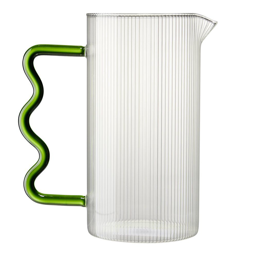 Carafe en verre transparent avec anse ondulée organique verte Ø10xH19,5cm