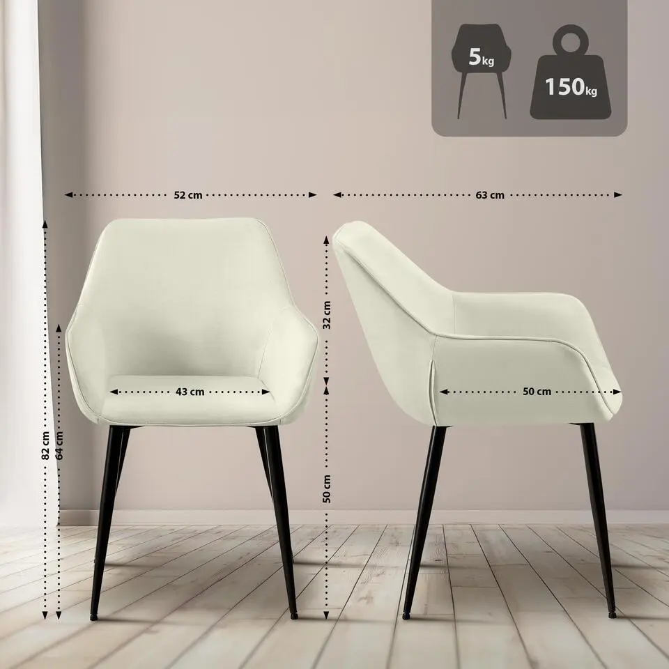 CLP Set van 2 Eetkamerstoel Luena zwart Frame - Stof - creme