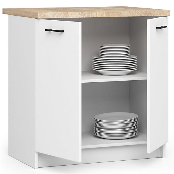 Armoires de cuisine basse AKORD S80 OLIWIA modulable Blanc 80 cm 2 portes façade Blanche 2 étagères 80x46x85 cm