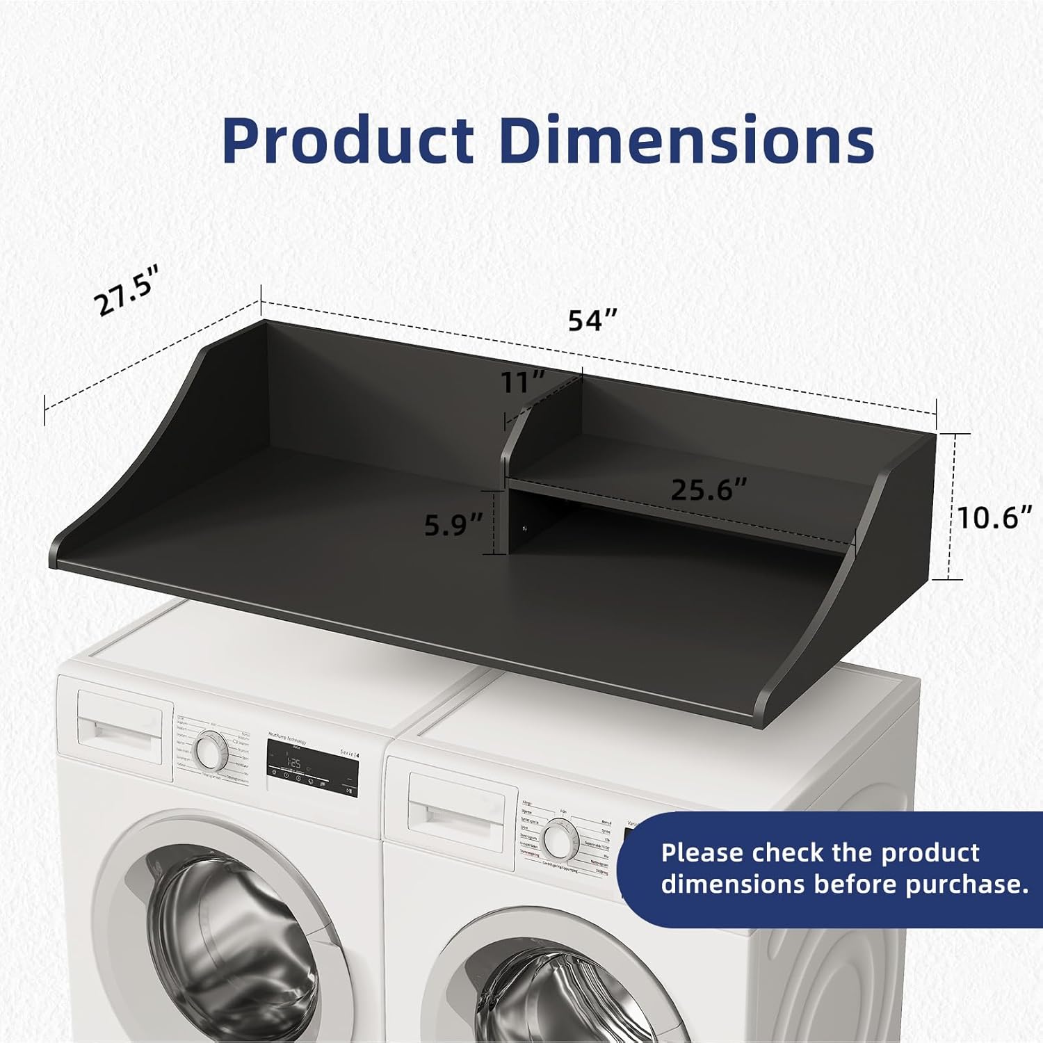 Memobarco 2 Tiers Washer Dryer Countertop, 54 Width x 27.5 Depth Laundry Countertop Organization, Wooden Washer and Dryer Topper for Folding, Sorting & Ironing, Easy to Install, Black