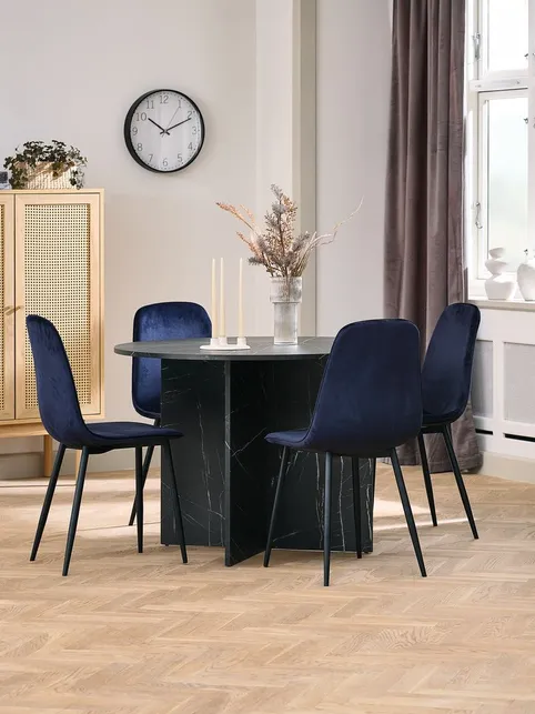Spisebord KRONDAL Ø110 marmorfarvet sort