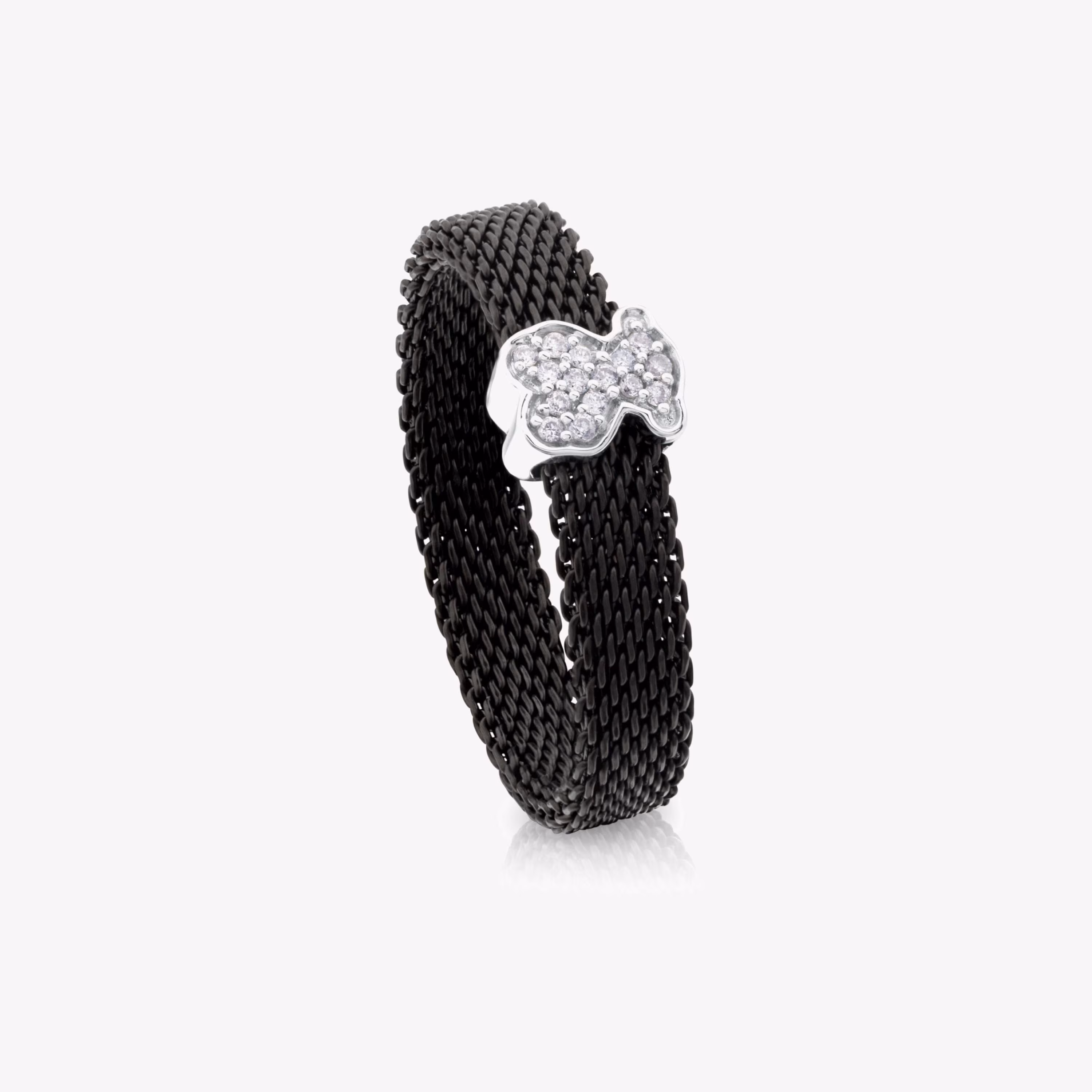 Anillo de acero IP negro y oro blanco con diamantes motivo oso estrecho Icon Mesh