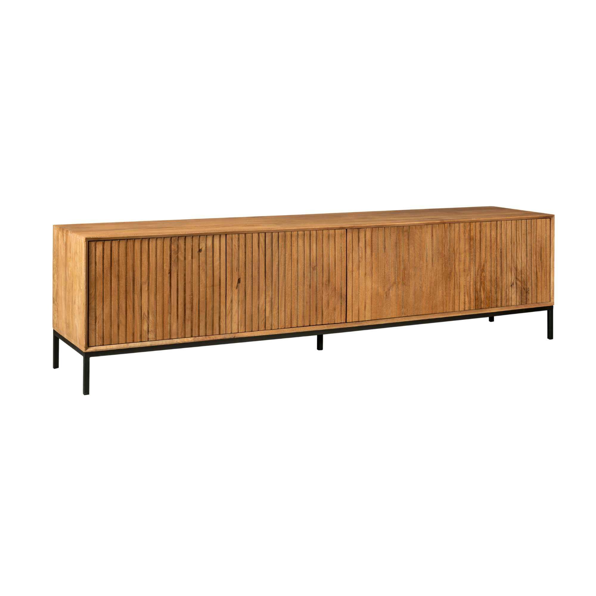 Meuble TV en bois 4 portes rainurées 210 cm CORTINA
